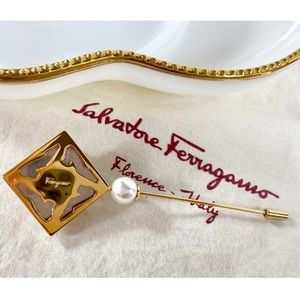 Salvatore Ferragamo Gold & Pearl Pin